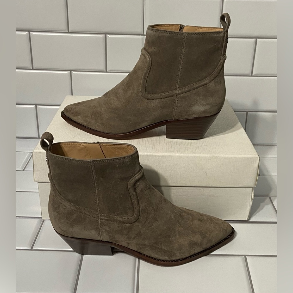 Veronica Beard Womens Zip Up Bootie Pointed Toe Kinsley  Taupe Ankle Boots 7